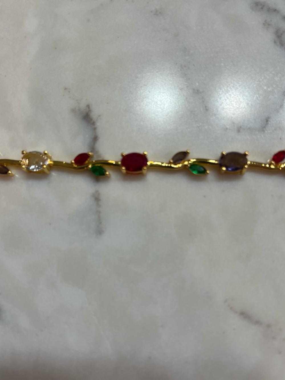 Gold-Tone Multicolor Gemstone Link Bracelet - Red, Green, Clear Accents